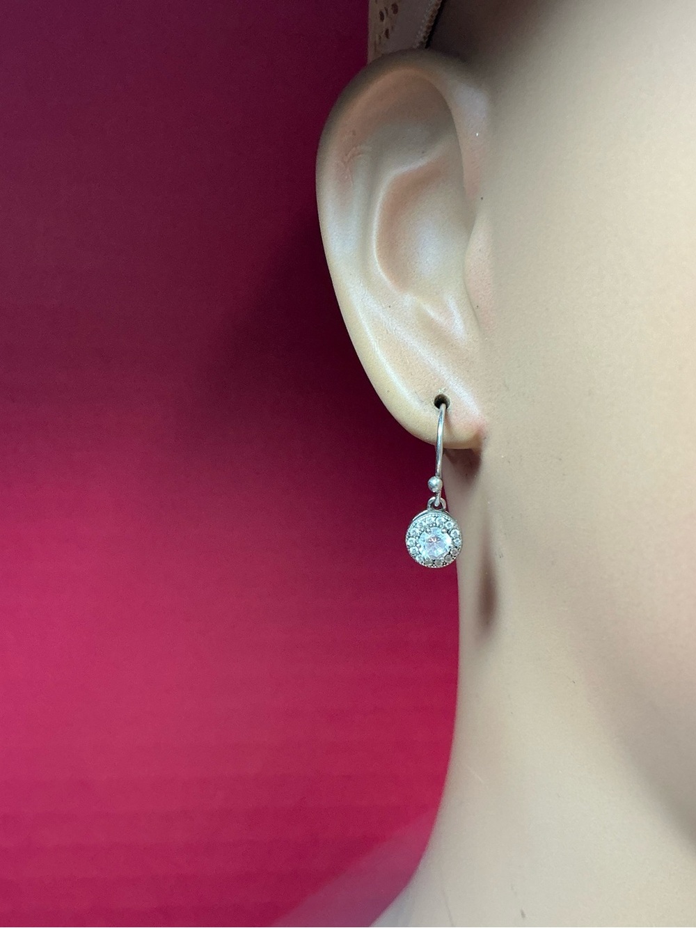 Sterling Silver Round Crystal Drop Earrings - White Crystal